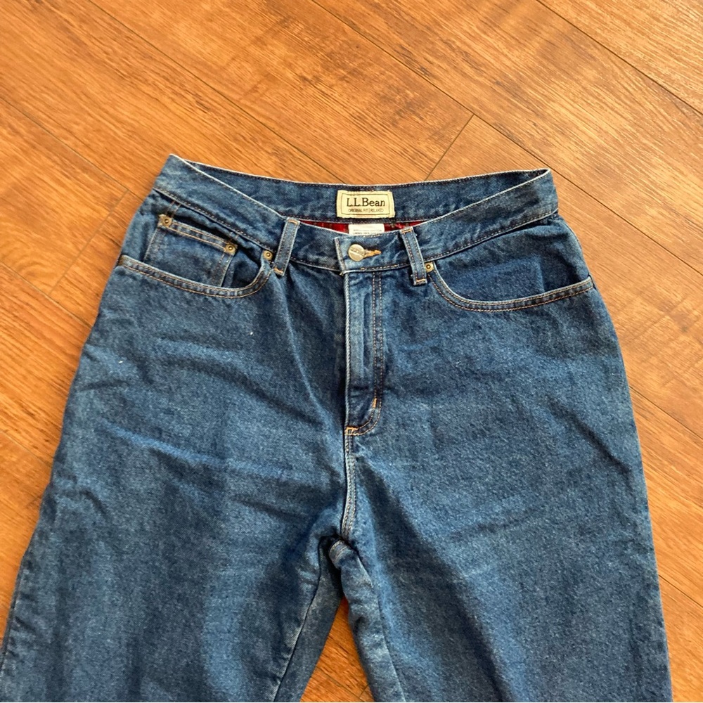 Vintage L.L. Bean Flannel Lined Denim Jeans High Rise Mom Jeans Size 12 Petite - Picture 2 of 8